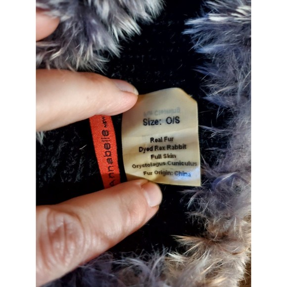 Annabelle New York Women's Rabbit Fur & Fox Fur Pom Pom Beanie Gray One Size - Picture 7 of 8